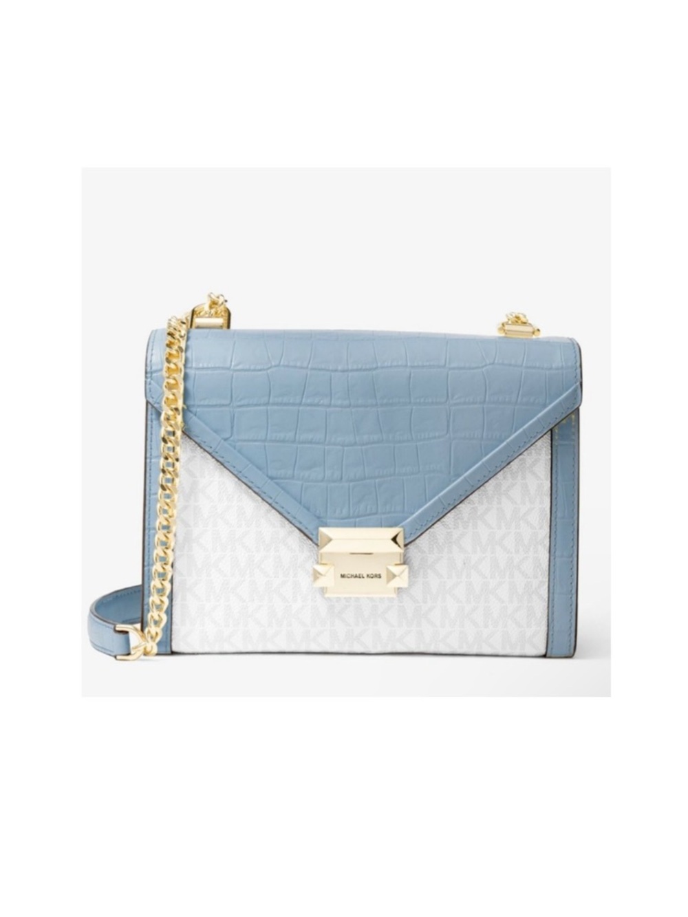 Michael Kors Signature Whitney Bag Croc Pale Blue tricolor Crossbody Shoulder - Picture 2 of 13